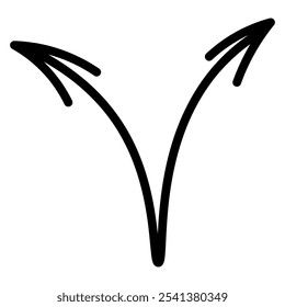 Two arrows. Sketch. Pair of black pointers pointing up. Vector illustration. Curved direction signs. Outline on isolated white background. Doodle style. Idea for web design.