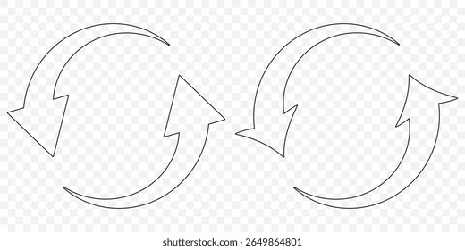 Duas setas ícone de rotação, reciclar redondo, atualizar círculo ou reiniciar. Seta Dupla. Ícone de seta dupla lateral definido. ícone alternado, seta de renovação Ícone de seta circular definido em Fundo Transparente. EPS 10.