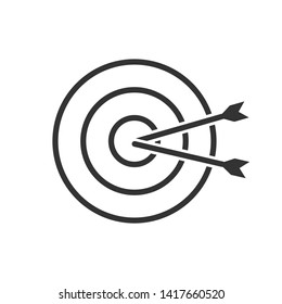 Two Arrows Target Bullseye Icon. Marketing Strategy Concept Sign. Vector Illustration Isolated On White Background.