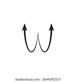 Two arrows up. Two semicircular thin curved arrows are directed and point upwards. Rounded flexible shape. Vector illustration.