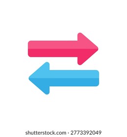 Two arrows in vibrant pink and blue point in opposite directions on a clean white background symbolizing choices contrast and opposing forces