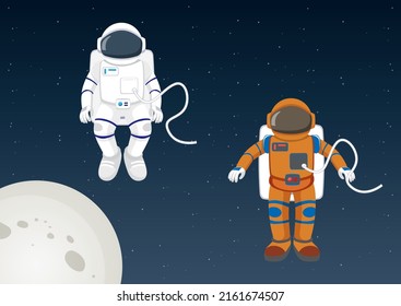 Two astronauts in different positions. Space, Galaxy. Vector illustration