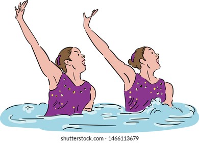 Two athletes doing synchronized swimming