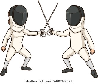 Two athletes fencing vector illustration