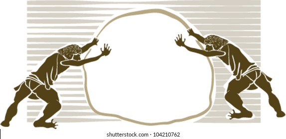 Two athletes and pushing stone scene