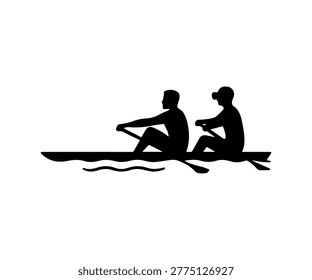 Two athletes rowing together in a boat on water, focusing on teamwork and sport