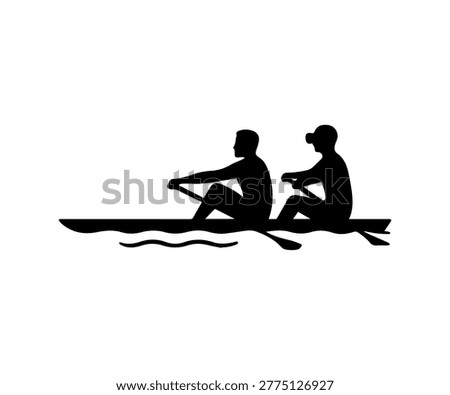 Two athletes rowing together in a boat on water, focusing on teamwork and sport