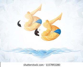 two athletes, swimmers. synchronized swimming vector