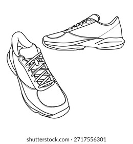 Dos zapatos atléticos se representan en un estilo de arte de línea, uno con cordones, adecuado para deportes o ropa casual.