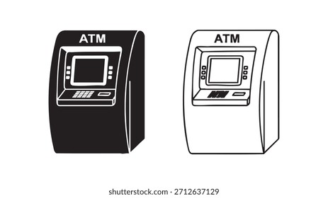 Dos cajeros automáticos, uno negro y otro blanco. El negro tiene una pantalla y el blanco tiene una pantalla