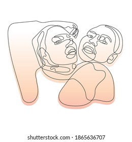 Two attractive women continuous line illustration with editable stroke weight