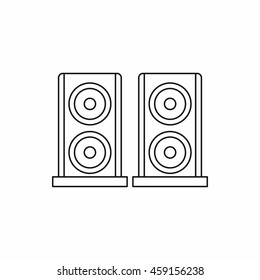 Icono de dos altavoces de audio en estilo de contorno sobre un fondo blanco
