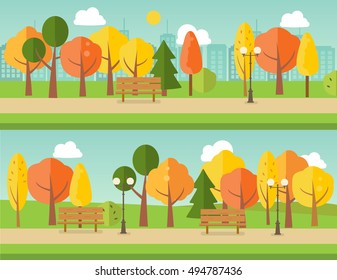 Two Autumn or Fall park banners set, vector illustration