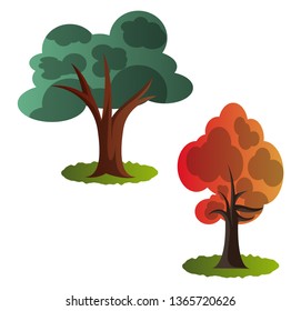 Two autumn tree vector illustration on white background