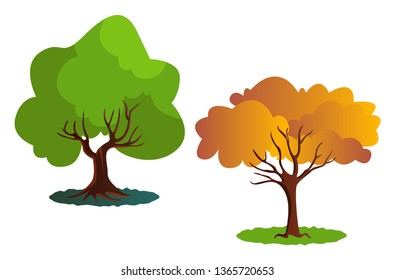 Two autumn tree vector illustration on white background