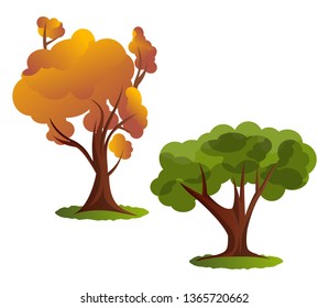 Two autumn tree vector illustration on white background