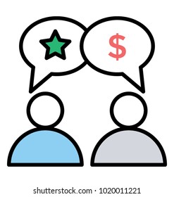 Two avatar communicating, communication concept, color lined icon