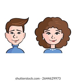 Two Avatars of young woman and man colored cartoon style vector