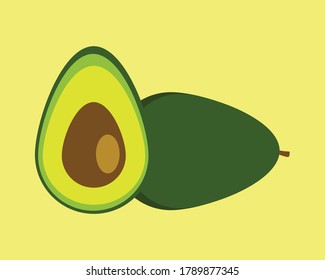 Two avocado isolated on the white background. One slice with core and whole avocado. Design element for product label.