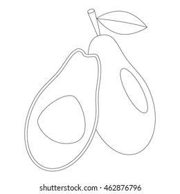 Two avocados to be colored. Coloring book to educate kids. Learn colors. Visual educational game. Easy kid gaming and primary education. Simple level of difficulty. Coloring pages.