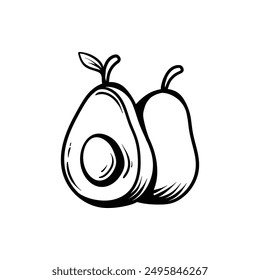 two avocados drawing coloring line art style sketch classic vintage design illustration