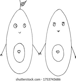 
two avocados holding hands, vector image