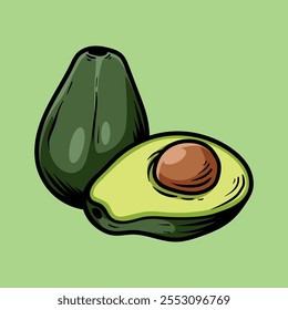 two avocados isolated drawing line art style sketch classic vintage design illustration