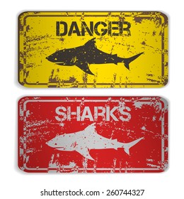 Two awarning plates with sharks. Vector illustration