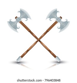 Two Ax of the Viking on a white background. Vector color illustration of a Viking battle axe in the style of Cartoon