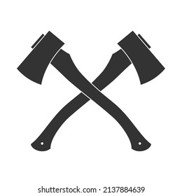 Two axe graphic icon. Symbol working tools lumberjack. Crossed axes sign isolated on white background. Vector illustration