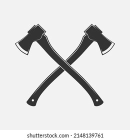 Two axe graphic icon. Symbol working tools lumberjack. Crossed axes sign isolated on white background. Vector illustration