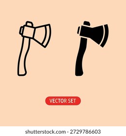 Dos iconos de hacha en el contorno audaz y estilos de silueta sólida Vector aislado establecido en fondo beige bordes afilados diseño minimalista Formas contrastantes para uso gráfico