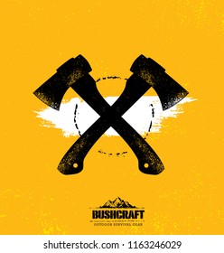 Two Axe Rough Vector Illustration On Textured Background. Lumberjack Creative Sign Concept