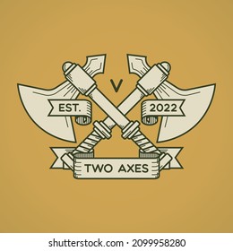 emblema de dos ejes con estilo de arte de línea simple