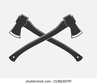 Two axes graphic icon. Symbol working tools lumberjack. Crossed axes sign isolated on white background. Vector illustration