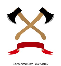 two axes with red ribbon isolated on white. stock vector