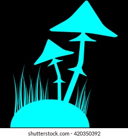 two azure magic mushroom on a hill in grass