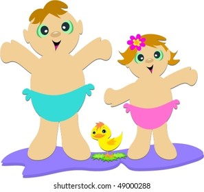 Two Babies and a Duck Vector