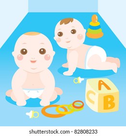 two babies playing toy