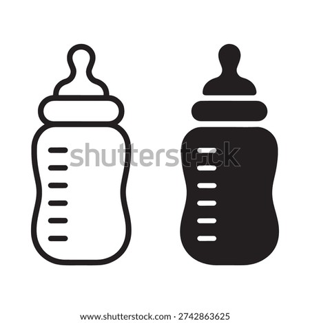Two baby bottles depicted in a simple black and white illustration