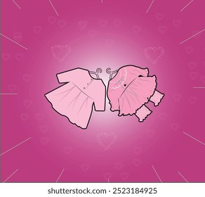 Two baby girls cloth graphics with baby pink color. the background created with pink color and merge with green and heart graphics spread every where.