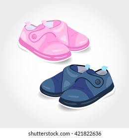 Two baby  lacquered pink and blue pairs of shoes.  EPS 10.  Used: transparency, blend mode.