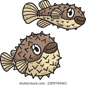 Two Baby Pufferfish Cartoon Colored Clipart 