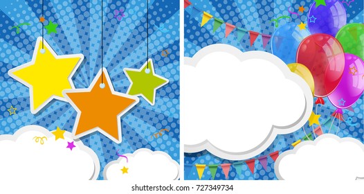 Two background design with stars and balloons illustration