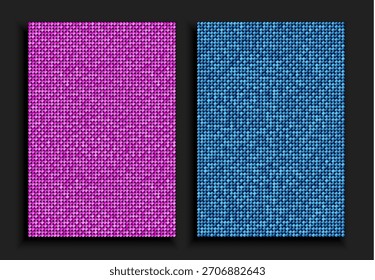Dos fondos de lentejuelas rosas y azules, brillos, destellos, paillettes. Cartel de lujo de Vector con lentejuelas brillantes, puntos degradados de brillo. Mosaico de Plantilla de círculo brillante para discoteca festiva de vacaciones