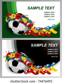 Two background with Soccer ball in a wreath of flowers. Illustration for the championship of Euro 2012.