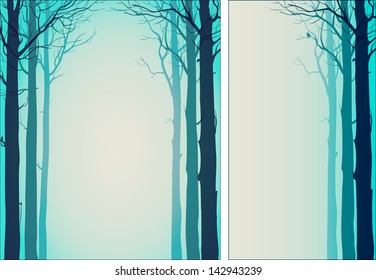Two background with trees and space for your text, turquoise tones, vector illustration