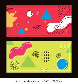 two backgrounds memphis style and geometric shapes vector illustration design