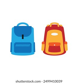 Two backpacks, one blue, one red and yellow, perfect for travel, school, camping, or outdoor adventures. Colorful and practical.