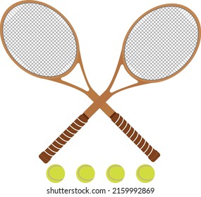 two badminton bats and four balls. on white background